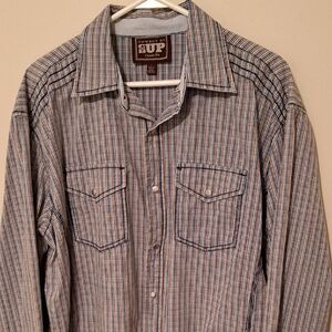 Cowboy Up Blue Plaid Men's Shirt.  Size Large.